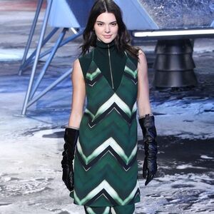 H&M Studio Collection A/W 2015 Chevron Green T-Back Kendall Dress SIZE 8
